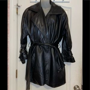 Black leather mid thigh coat my Andrew Marc Size L